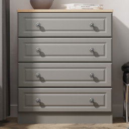 Crowndale Norfolk Dusk Grey and Bardolino Oak 4 Drawer Chest of Drawers Ready Assembled - thumbnail 1