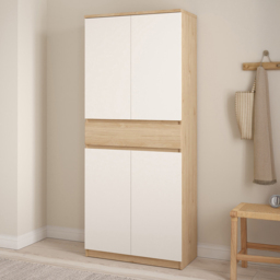 Florence 4 Door Single Drawer Jackson Hickory Oak and White Shoe Cabinet