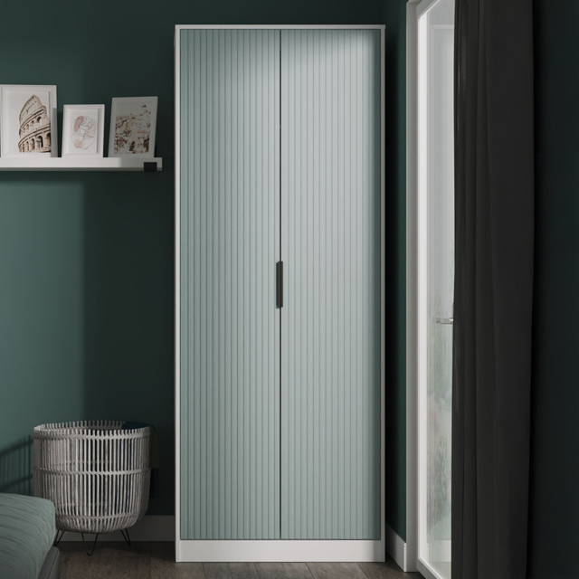 Crowndale Fluted 2 Door Duck and White Matt Tall Wardrobe Ready Assembled - image 1