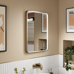 nuie Brushed Brass Framed LED Touch Sensor Mirror 700 x 500mm - thumbnail 2