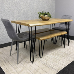 Kosy Koala 6 Seater Velvet Wooden Dining Set with Bench Grey - thumbnail 1