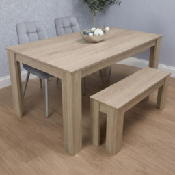 Kosy Koala 4 Seater Velvet Dining Bench Set Oak Effect and Grey