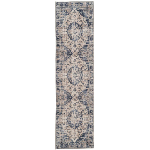 Kukoon Distressed Vintage Medallion Beige and Blue Rug 80 x 300cm - image 1