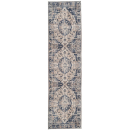 Kukoon Distressed Vintage Medallion Beige and Blue Rug 80 x 300cm - thumbnail 1