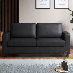 York Black Faux Leather 3 Seater Sofa