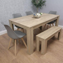 Kosy Koala 6 Seater Plastic Dining Bench Set Oak Effect and Grey