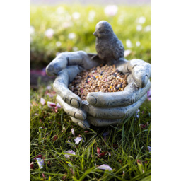 Marco Paul Stone Effect Resin Open Hands with Robin Bird Seed Feeder - thumbnail 4