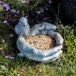 Marco Paul Stone Effect Resin Open Hands with Robin Bird Seed Feeder - thumbnail 2
