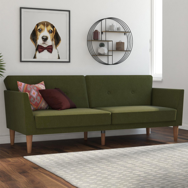 Novogratz Regal 3 Seater Green Linen Sofa Bed - image 1