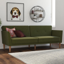 Novogratz Regal 3 Seater Green Linen Sofa Bed
