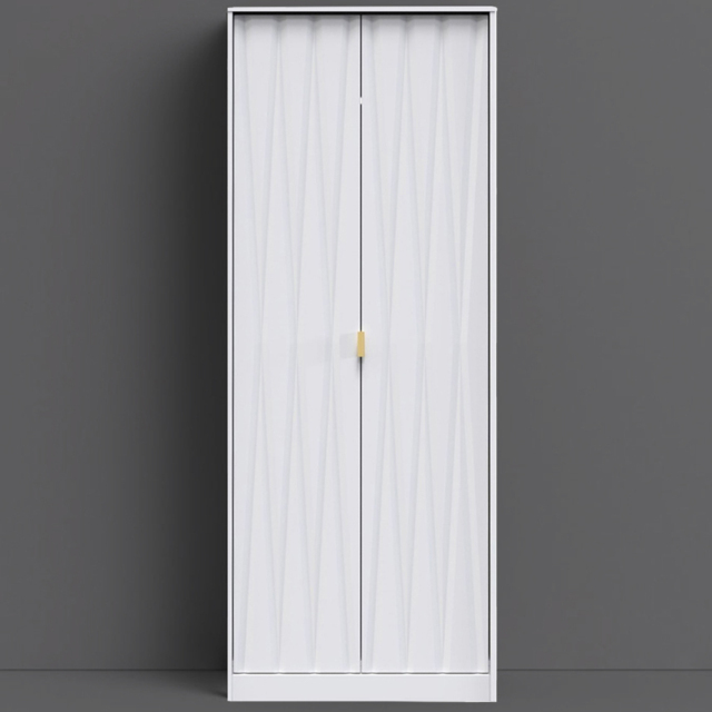 Crowndale Diamond Ready Assembled 2 Door Matt White Tall Double Wardrobe - image 1