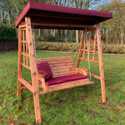 Charles Taylor Dorset 2 Seater Swing with Burgundy Cushions and Roof Cover