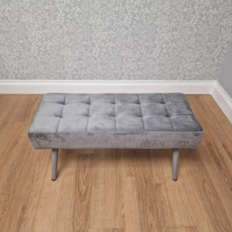 Kosy Koala Grey Padded Velvet 2 Seater Dining Bench with Metal Legs - thumbnail 3