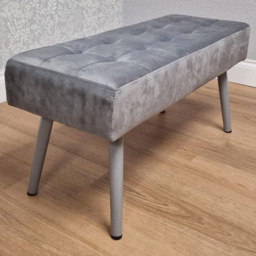 Kosy Koala Grey Padded Velvet 2 Seater Dining Bench with Metal Legs