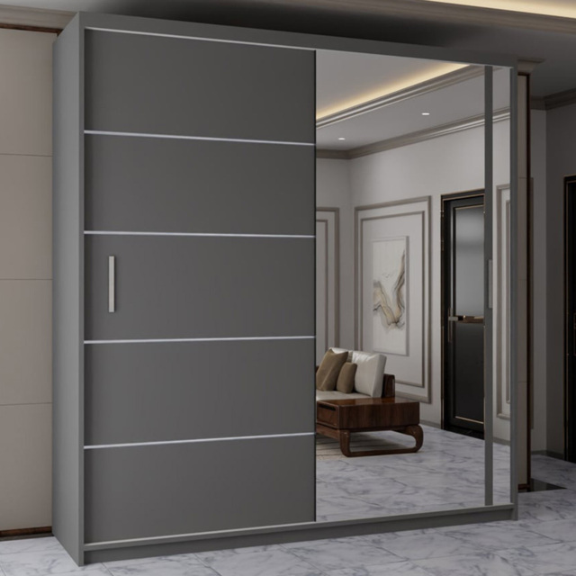 Sliding Wardrobes 4U Vision Grey 2 Door Mirror Wardrobe with Adjustable Shelves and Hanging Rails - image 1