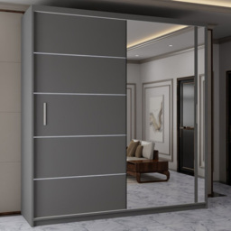 Sliding Wardrobes 4U Vision Grey 2 Door Mirror Wardrobe with Adjustable Shelves and Hanging Rails - thumbnail 1