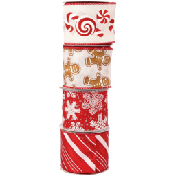 Single Candy Cane Lane Red and White Christmas Ribbon in Assorted styles