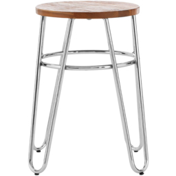 Premier Housewares District Wood Top Stool with Chrome Hairpin Legs - thumbnail 3