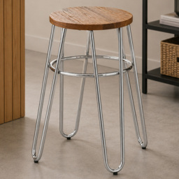 Premier Housewares District Wood Top Stool with Chrome Hairpin Legs
