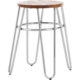 Premier Housewares District Wood Top Stool with Chrome Hairpin Legs - thumbnail 2