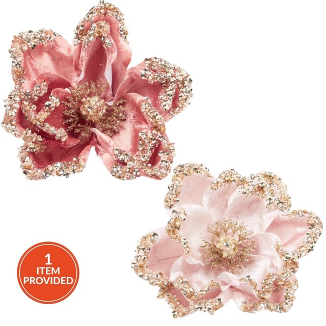 Single Blushing Ballroom Glitter Blush Magnolia Christmas Pick in Assorted styles - image 1