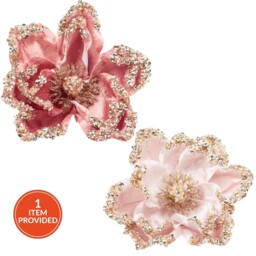 Single Blushing Ballroom Glitter Blush Magnolia Christmas Pick in Assorted styles - thumbnail 1