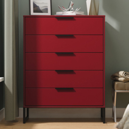 Crowndale Hong Kong 5 Drawer Red Matt Chest of Drawers Ready Assembled