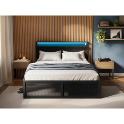 Flair Callan Black Double Metal Bed Frame with Storage and LED Headboard - thumbnail 4