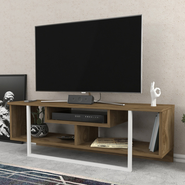 Decorotika Asal Oud Oak and White Wide TV Unit - image 1