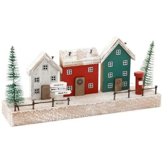 Marco Paul Wooden House and Trees Scene Christmas Decoration - image 1