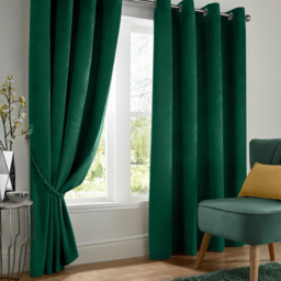 Alan Symonds Velvet Blackout Ring Top Eyelet Curtains Green 229 x 229cm