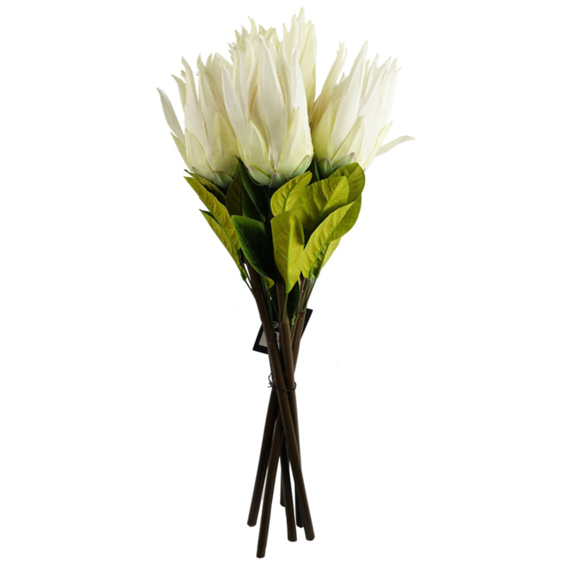 Leaf Single Stem White Protea Sugarbush Artificial Flower 65cm 6 Pack - image 1