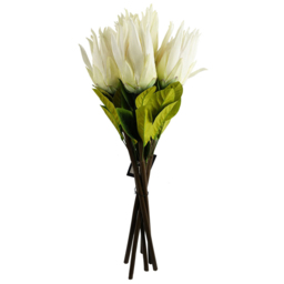 Leaf Single Stem White Protea Sugarbush Artificial Flower 65cm 6 Pack - thumbnail 1
