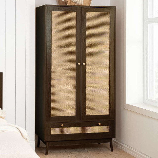 Croxley 2 Door Single Drawer Rattan Wardrobe - image 1