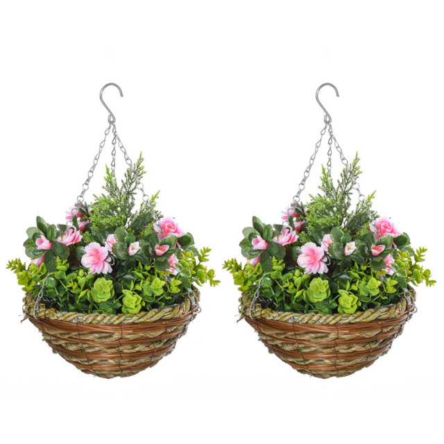 Outsunny Lisianthus Flowers Artificial Plant Basket 2 Pack - image 1