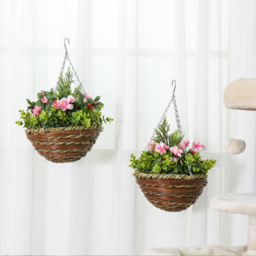 Outsunny Lisianthus Flowers Artificial Plant Basket 2 Pack - thumbnail 2