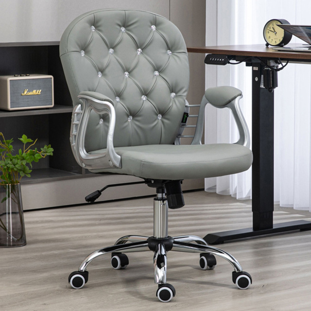 Portland Grey PU Diamante Padded Swivel Office Chair - image 1