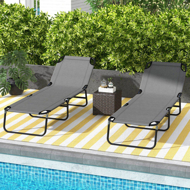 Outsunny Set of 2 Grey Reclining Chaise Lounge Set with Adjustable Backrest - image 1