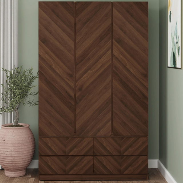 GFW Catania 3 Door 4 Drawer Royal Walnut Wood Wardrobe - image 1