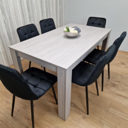 Portland 6 Seater Velvet Dining Set Grey and Black - thumbnail 1