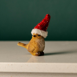 Marco Paul Small Robin with Santa Hat Resin Christmas Decoration - thumbnail 3