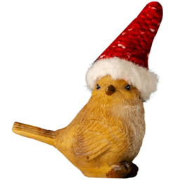Marco Paul Small Robin with Santa Hat Resin Christmas Decoration - thumbnail 1