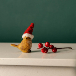 Marco Paul Small Robin with Santa Hat Resin Christmas Decoration - thumbnail 4