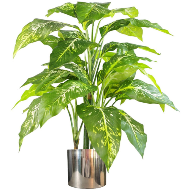 Leaf Aglaonema Artificial Plant in Silver Metal Planter 100cm - image 1