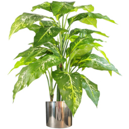 Leaf Aglaonema Artificial Plant in Silver Metal Planter 100cm - thumbnail 1