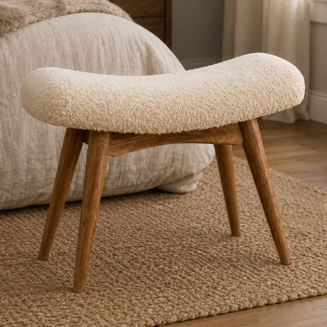 Artisan Furniture Cream Single Seater Boucle Solid Wood Curved Bench - image 1
