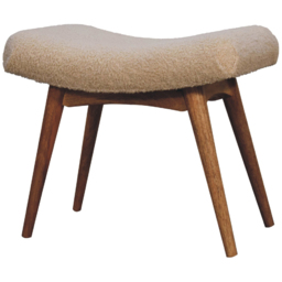 Artisan Furniture Cream Single Seater Boucle Solid Wood Curved Bench - thumbnail 3