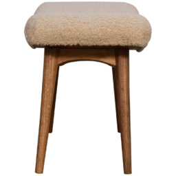 Artisan Furniture Cream Single Seater Boucle Solid Wood Curved Bench - thumbnail 4