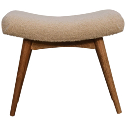 Artisan Furniture Cream Single Seater Boucle Solid Wood Curved Bench - thumbnail 2