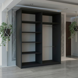 M N Furniture Osaka 2 Door Black Mirrored Panel Sliding Wardrobe 150cm - thumbnail 3